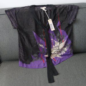 Diesel Black & Purple 100% Polyester Short Sleeve Top Size M *New with Tags*